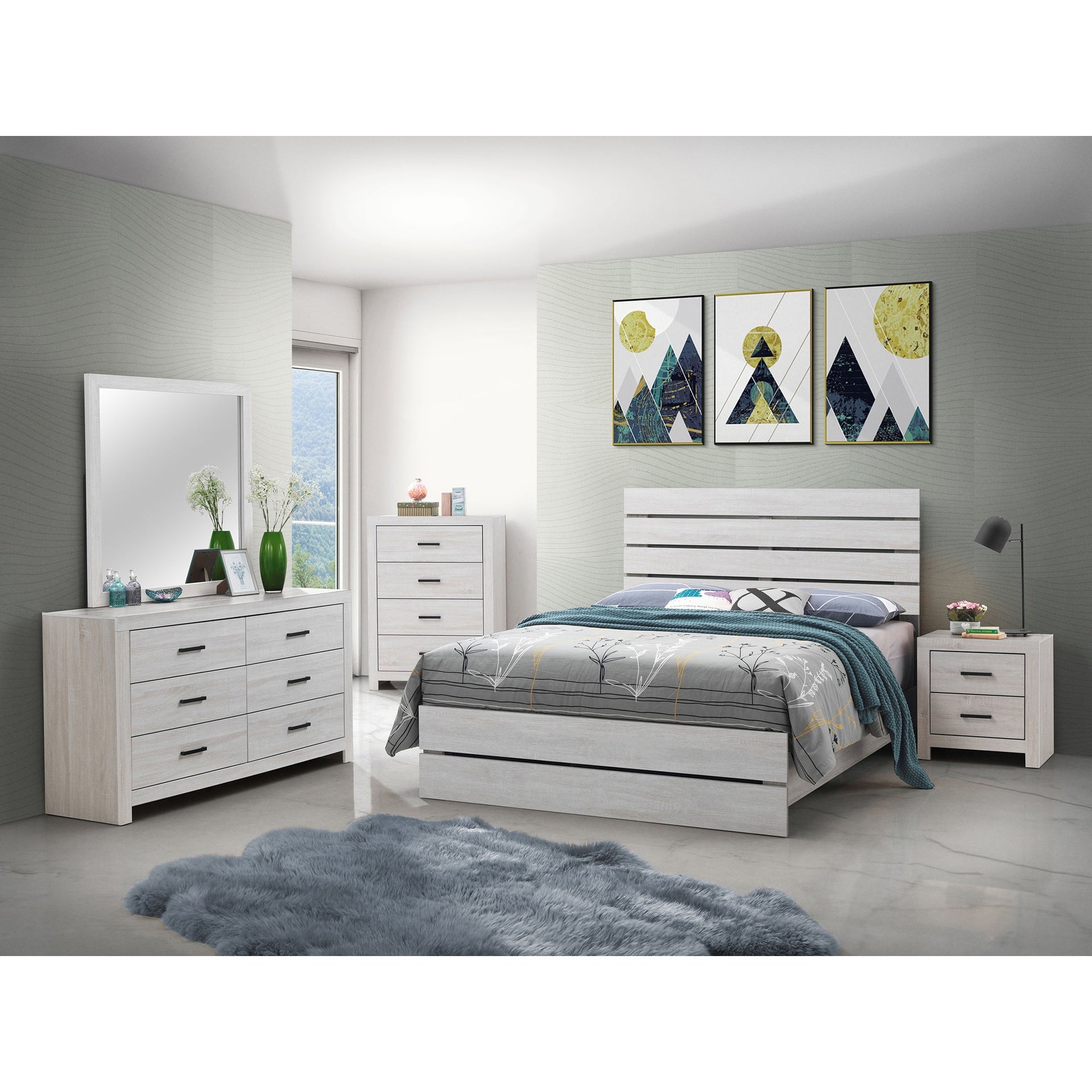 Geary White 5-piece Slatted Headboard Panel Bedroom Set