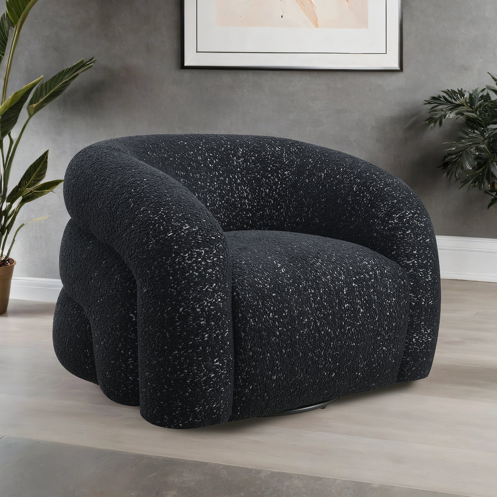 Black Finish 1pc Swivel Chair Curve Back Tight Seat 360-Degree Swivel Chair High Density Foam Primary living Room