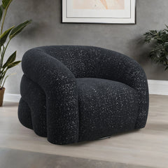 Black Finish 1pc Swivel Chair Curve Back Tight Seat 360-Degree Swivel Chair High Density Foam Primary living Room