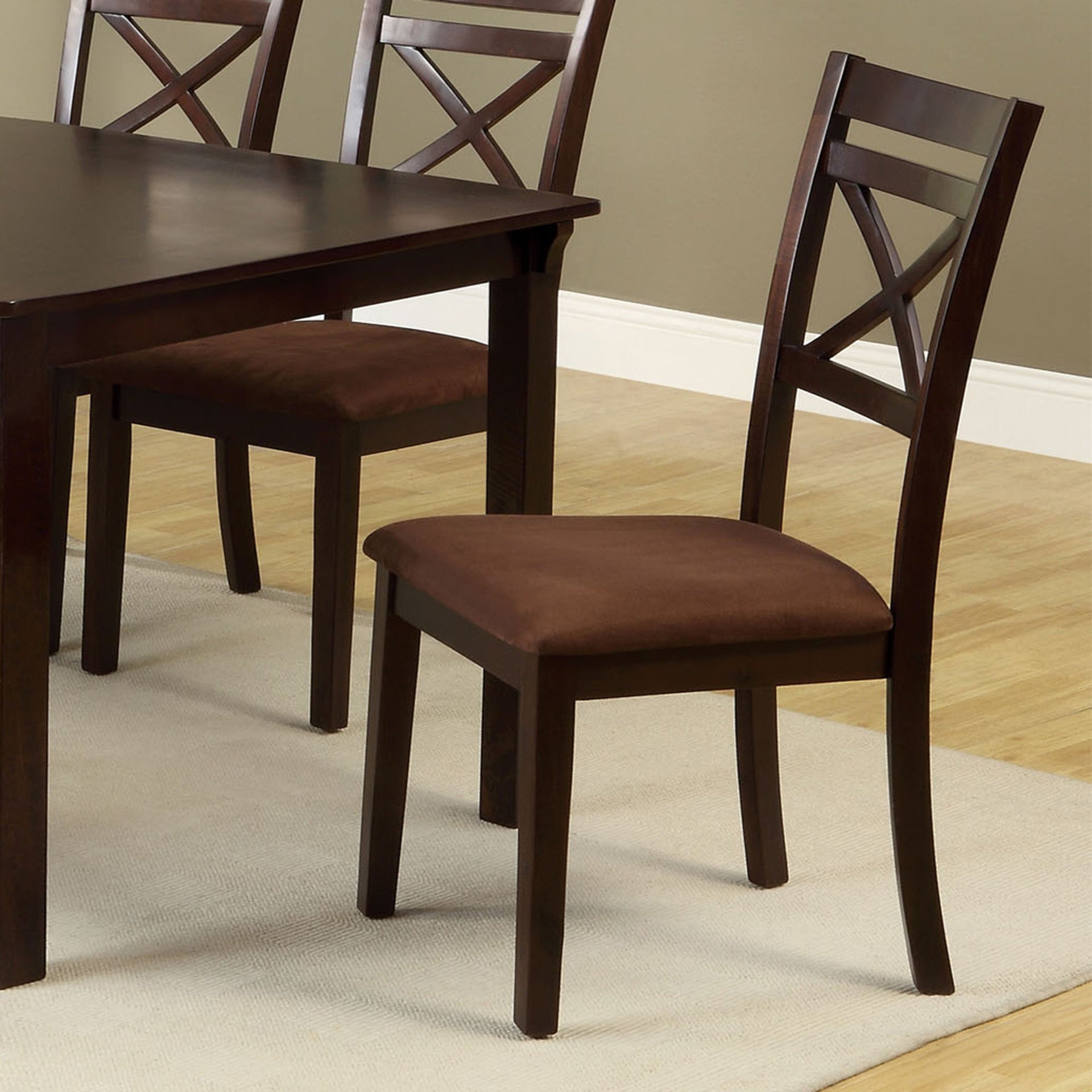 Transitional Style 7pc Dining Table Set 1x Table 6x Chair Microfiber Padded Seat Cross Back Seat Espresso Finish
