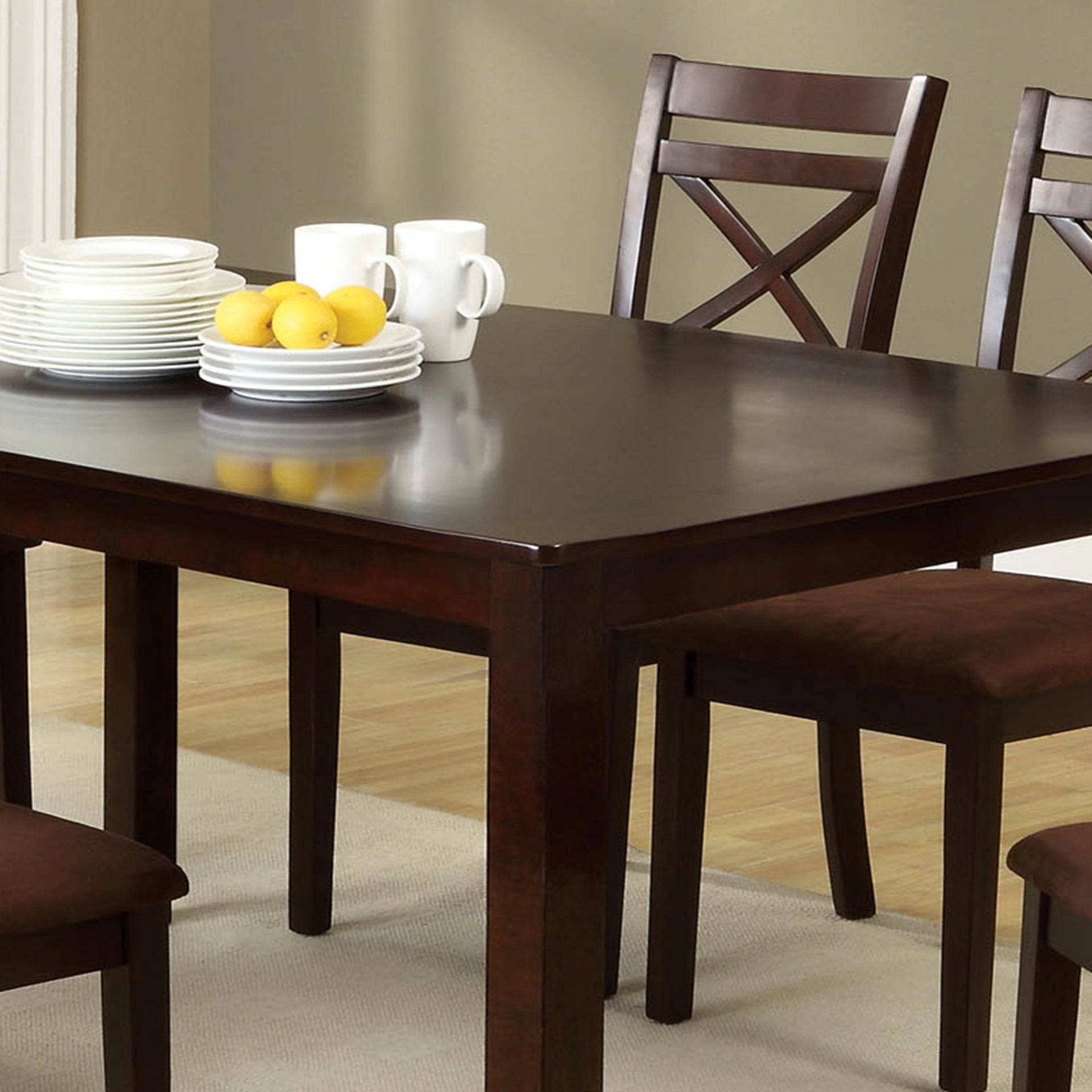 Transitional Style 7pc Dining Table Set 1x Table 6x Chair Microfiber Padded Seat Cross Back Seat Espresso Finish
