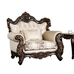 Traditional Style 1pc Chair Rolled Arms Nailhead Trim Button Tufted Back Accent Pillow Included Dark Cherry Beige Finish