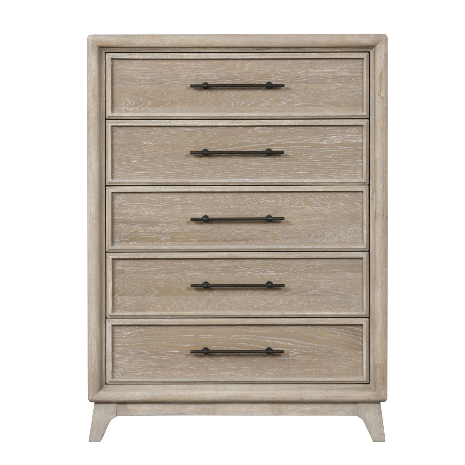 Transitional Style 1pc Chest Metal Handle Angled Legs English Dovetail Drawers Ball Bearing Glides Oak Finish Bedroom Furniture