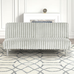Contemporary Style Light Gray Finish Futon Sofa Chrome Color Finish Base Legs Convert Into Bed With Extra Back Support Leg