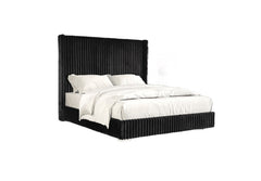 Bedroom Furniture Black Color Contemporary 1pc Queen Size Bed Fur Chenille Fabric Mattress Ready
