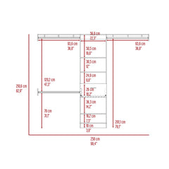 Manchester 250 Closet System, Five Open Shelves, One Drawer, Three Metal Rods -Dark Walnut
