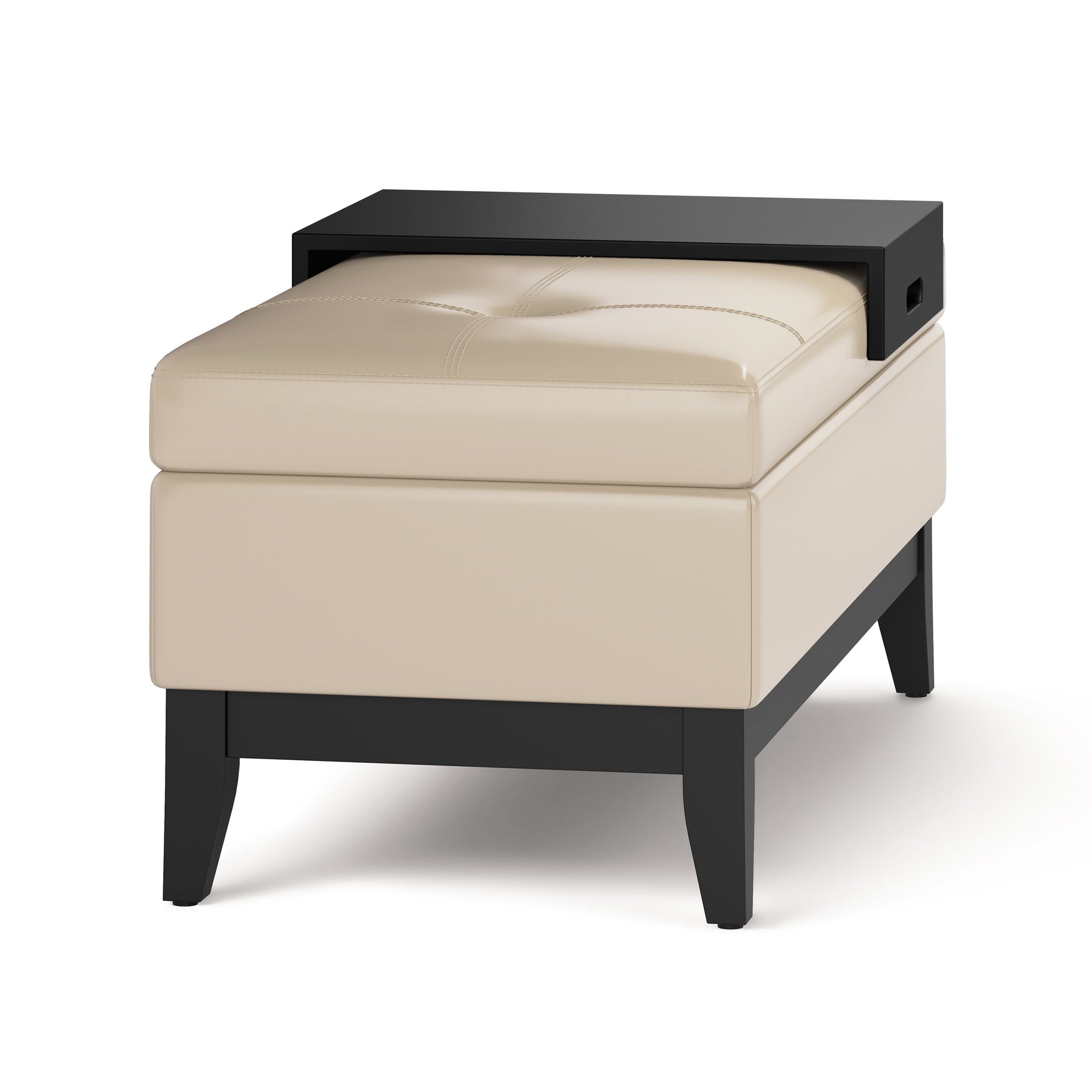 Oregon 42 inch Wide Storage Ottoman Bench with Tray in Satin Cream Vegan Leather