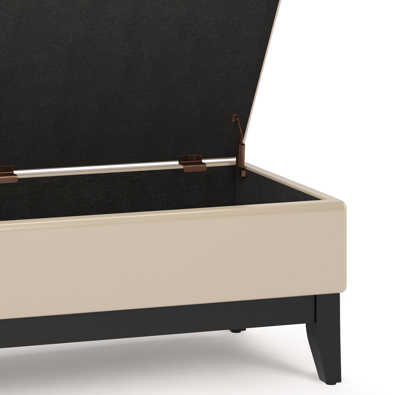 Oregon 42 inch Wide Storage Ottoman Bench with Tray in Satin Cream Vegan Leather