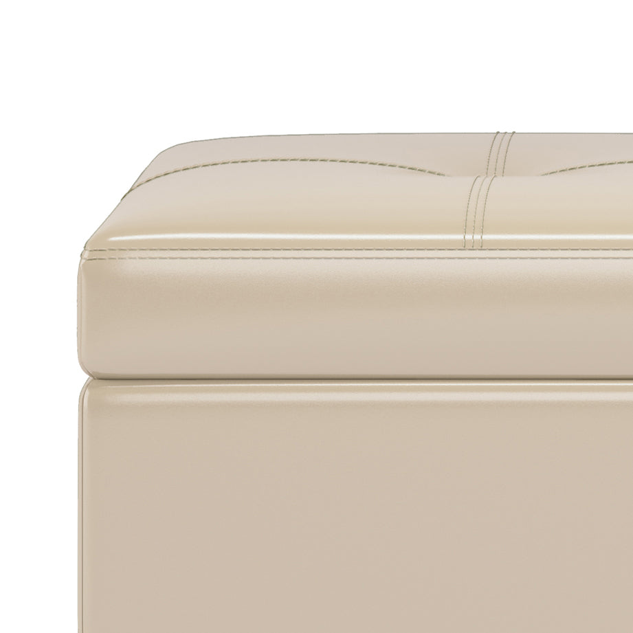 Oregon 42 inch Wide Storage Ottoman Bench with Tray in Satin Cream Vegan Leather