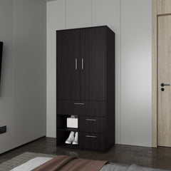 FM FURNITURE Care Free Multi-Storage Wardrobe with Rod and Shelving, Wenge