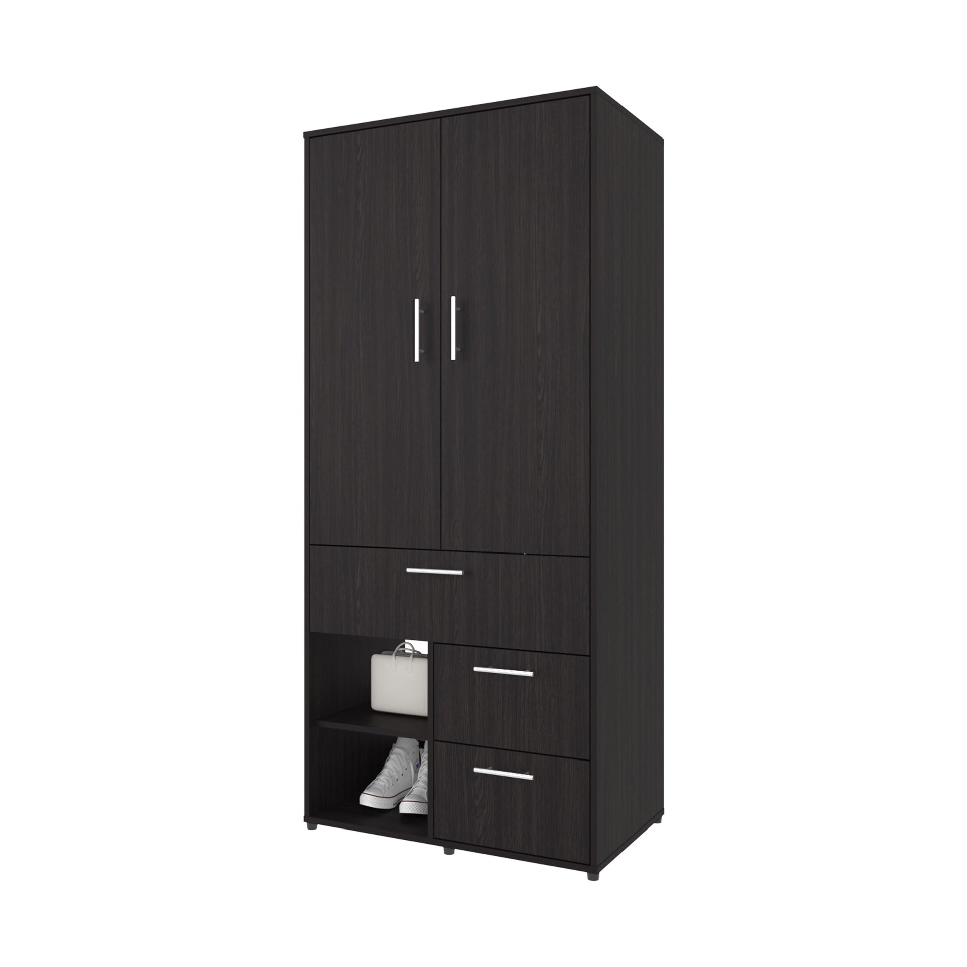 FM FURNITURE Care Free Multi-Storage Wardrobe with Rod and Shelving, Wenge