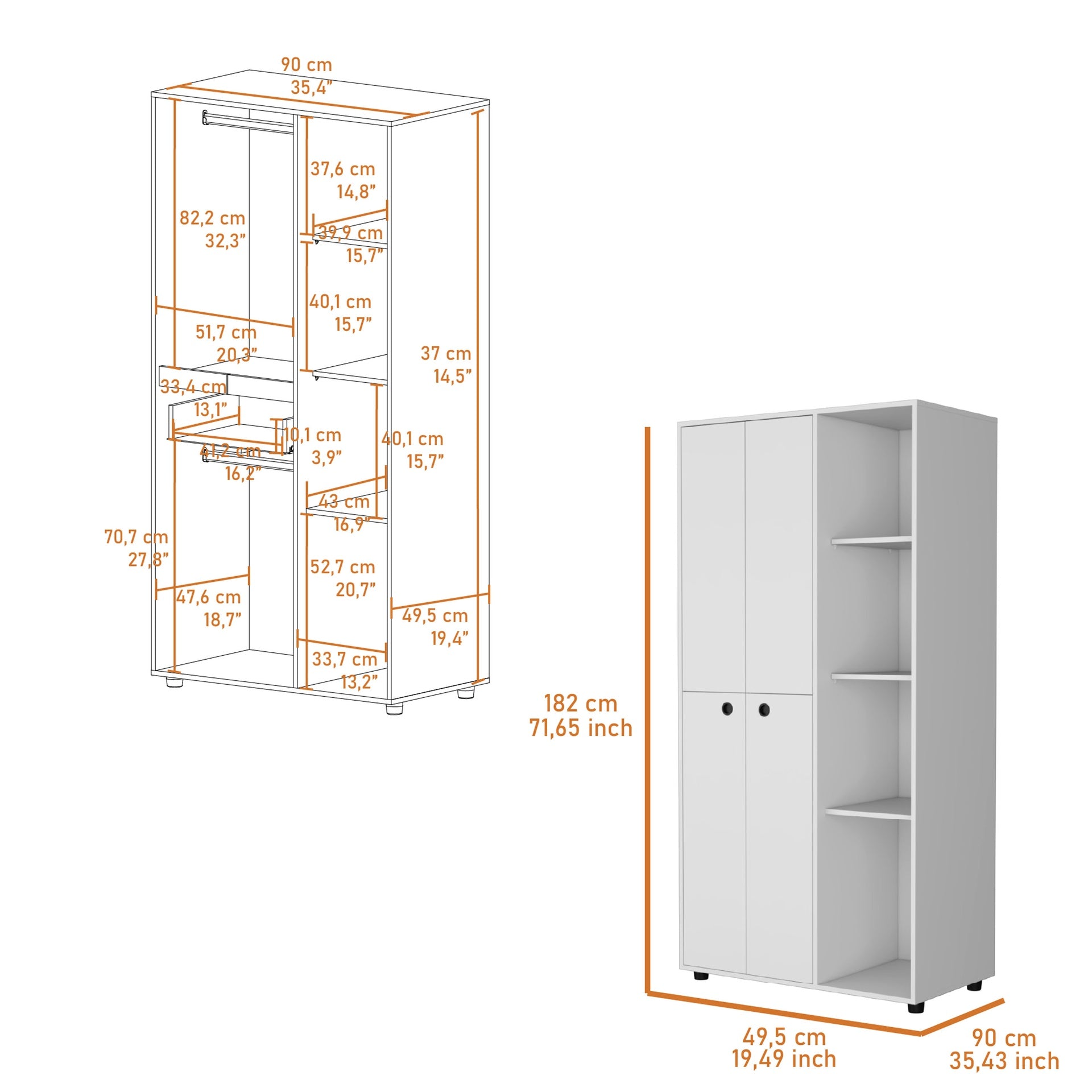 Bethel Armoire Closet with 1-Drawer, Storage Cabinets and Hanging Rods