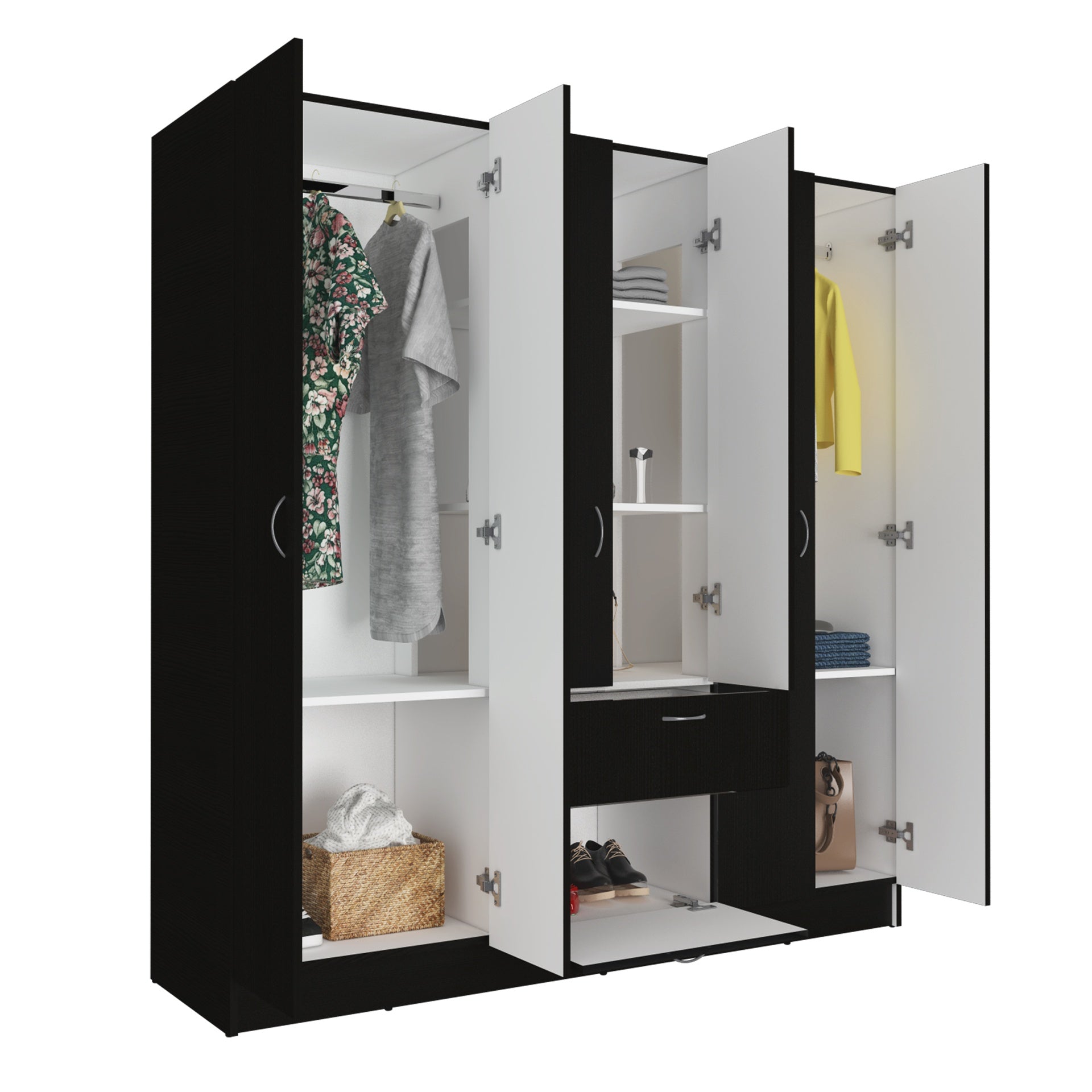Guajira Six Door Armoire, Three Cabinets , Hidden Drawer Shoes