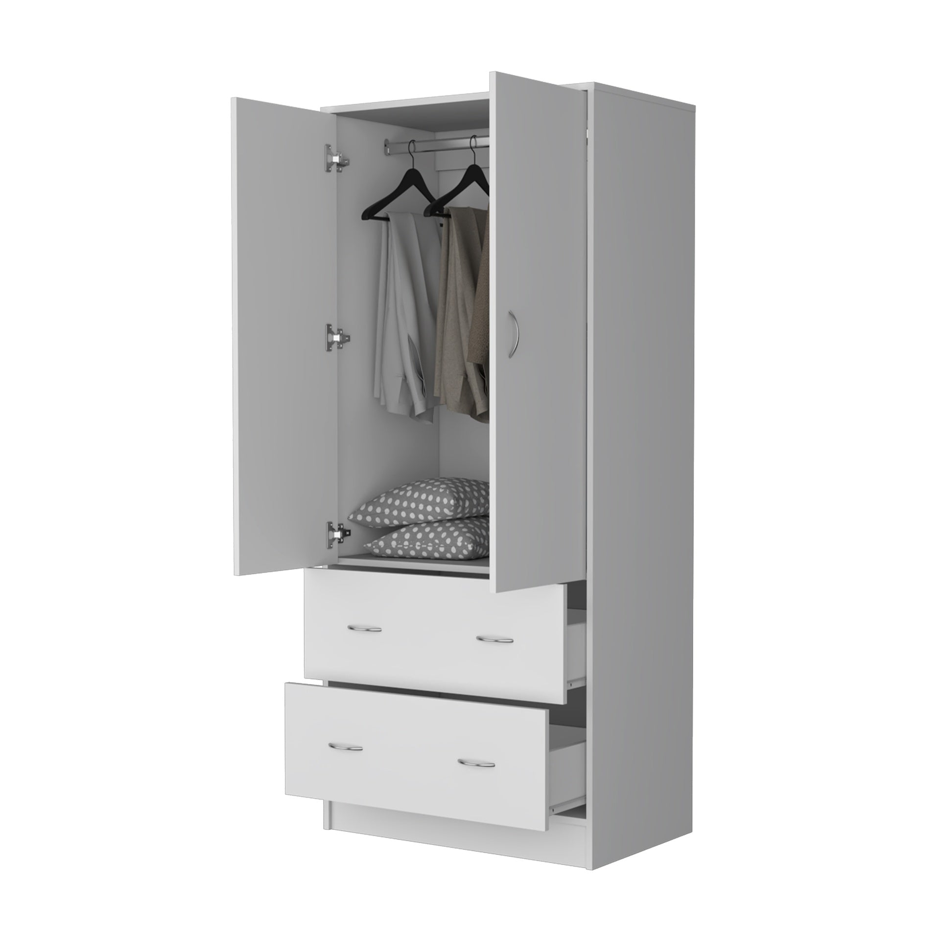 FM FURNITURE Wenden Wardobre with 2 drawers, 2 doors, ample storage and hanging rod,white
