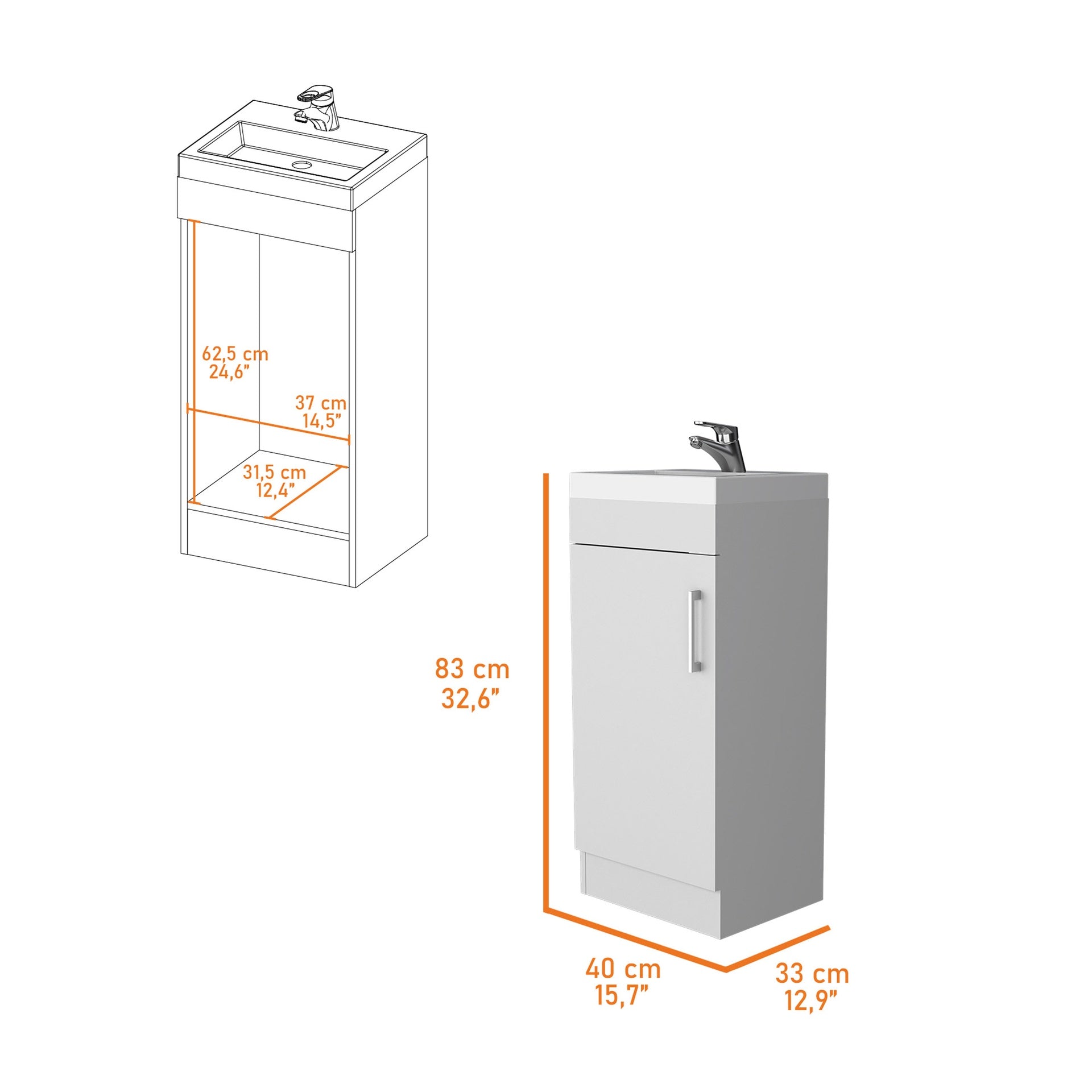 Madrid Bathroom Vanity in melamine with 1 door