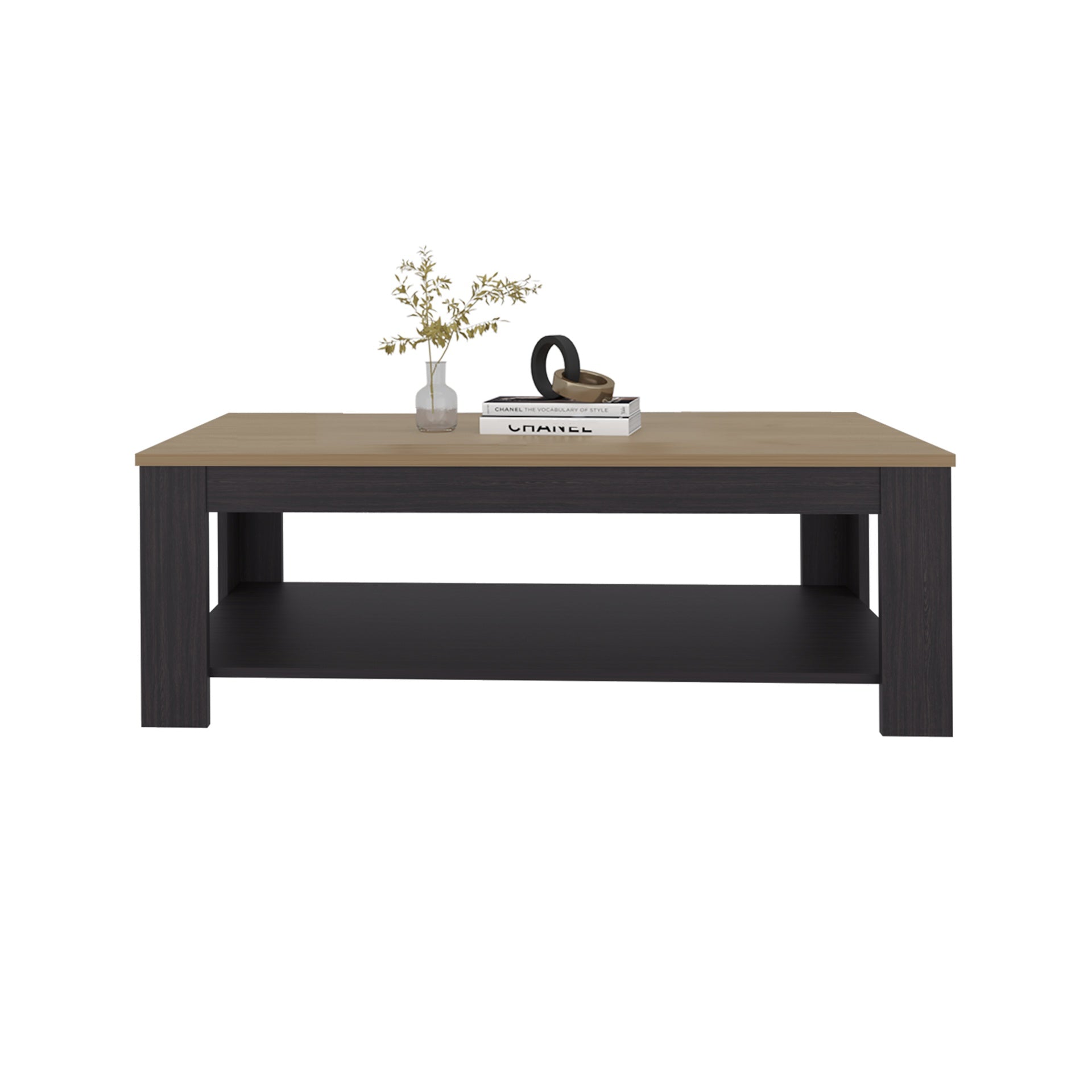 Rectangular Coffee Table with Lower Shelf, Wenge and Natural Oak