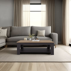 Rectangular Coffee Table with Lower Shelf, Wenge and Natural Oak