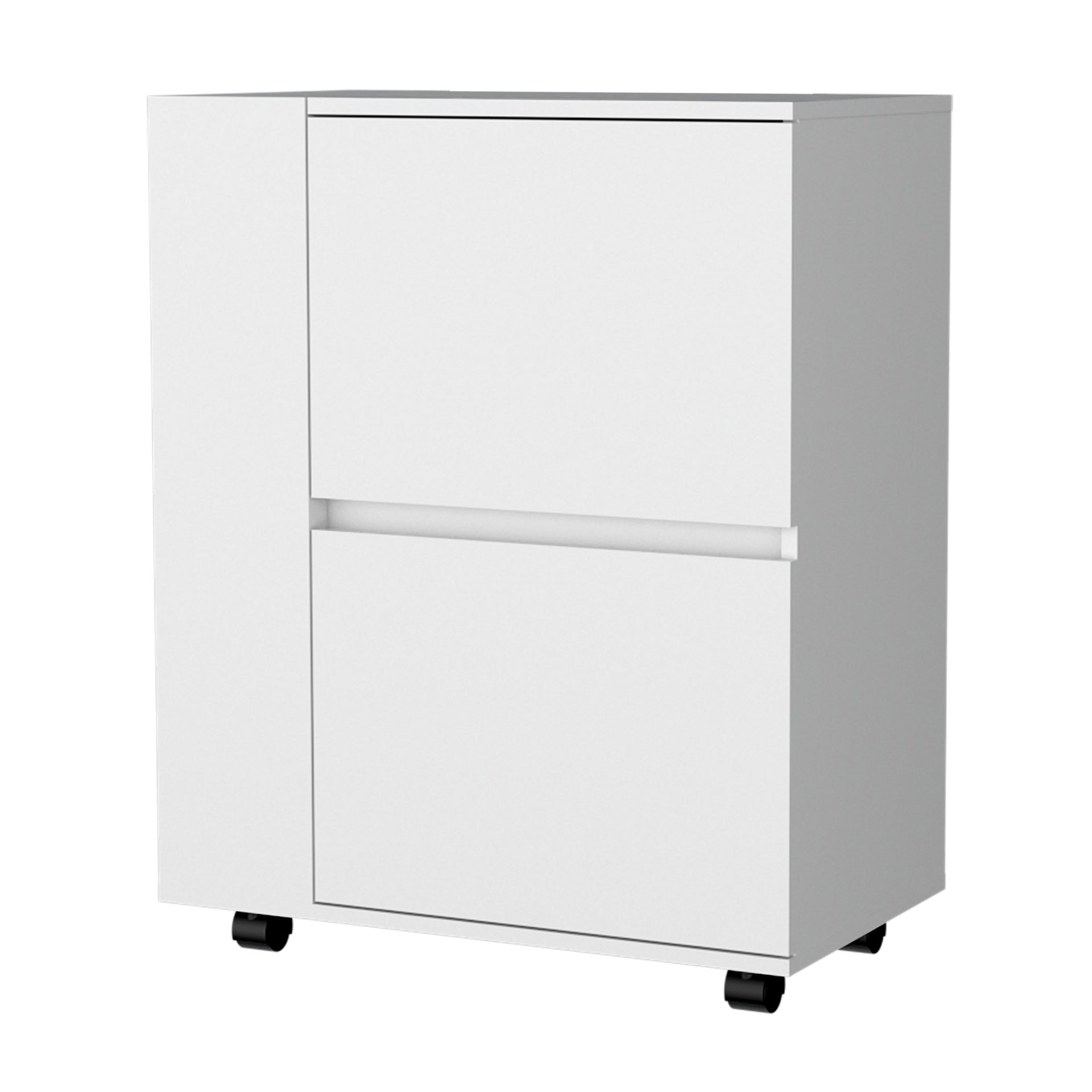 FM FURNITURE Logan Bar Cart with Two Cabinets and Open Shelves, White