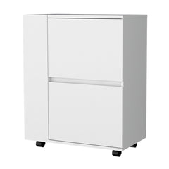 FM FURNITURE Logan Bar Cart with Two Cabinets and Open Shelves, White