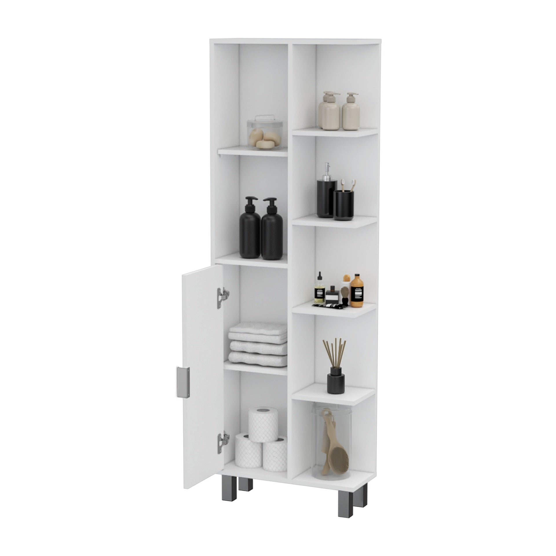 FM FURNITURE Quimby Linen Cabinet, with 1 door and 9 shelves, White