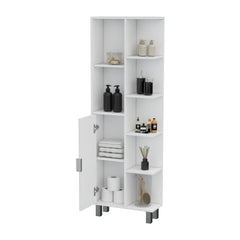 FM FURNITURE Quimby Linen Cabinet, with 1 door and 9 shelves, White