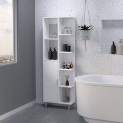 FM FURNITURE Quimby Linen Cabinet, with 1 door and 9 shelves, White