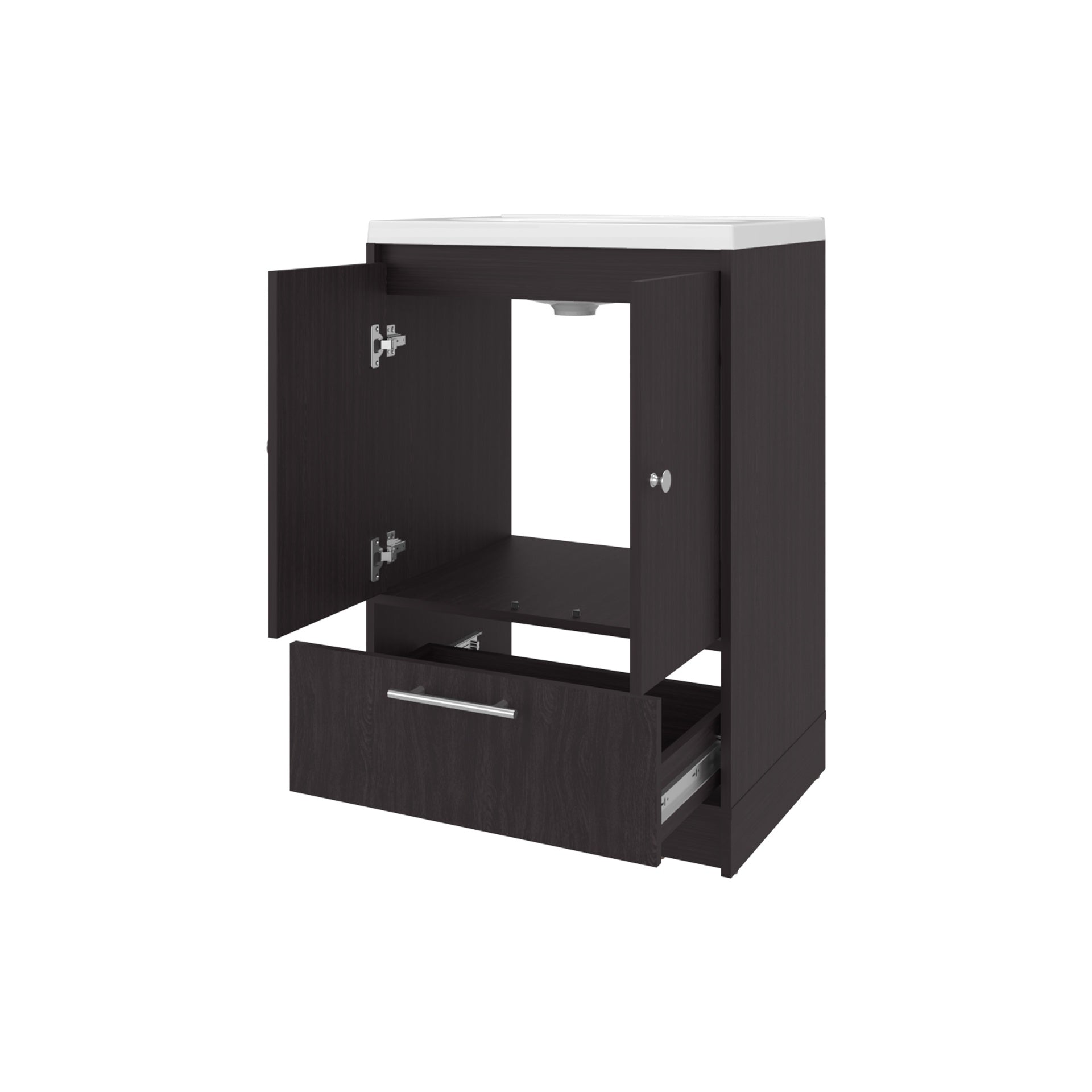 Sinclair Freestanding Bathroom Vanity with Sink, Two Doors and Bottom Drawer, Wengue