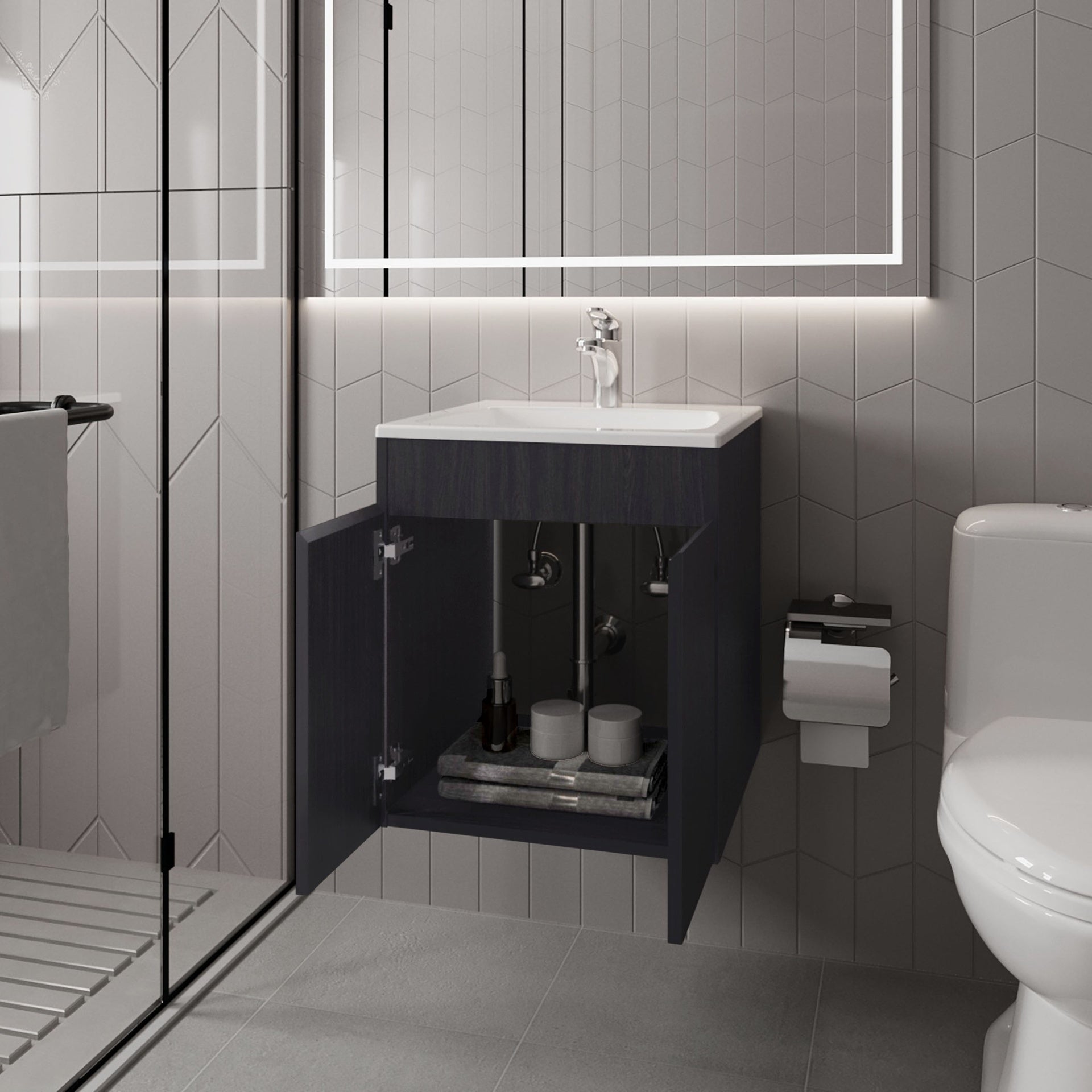 Shoshoni Bathroom Vanity with two Doors, Wengue