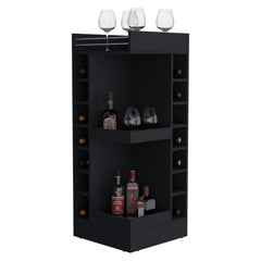 FM FURNITURE Lamer Corner Bar Cabinet with Wine Rack and Open Shelf, Black