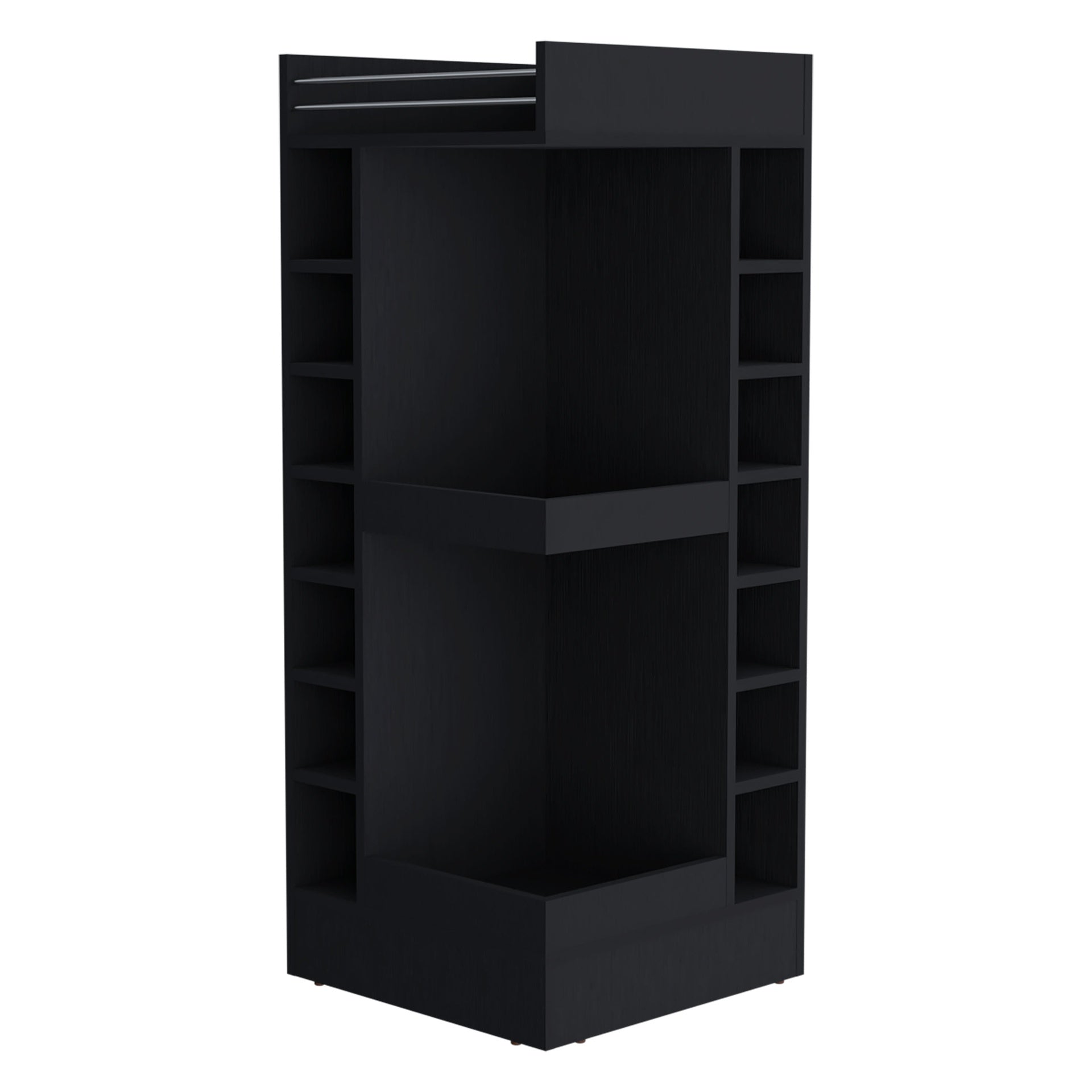 FM FURNITURE Lamer Corner Bar Cabinet with Wine Rack and Open Shelf, Black