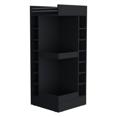 FM FURNITURE Lamer Corner Bar Cabinet with Wine Rack and Open Shelf, Black