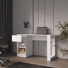 Sun City Computer Desk with a Drawer and Open Storage, White