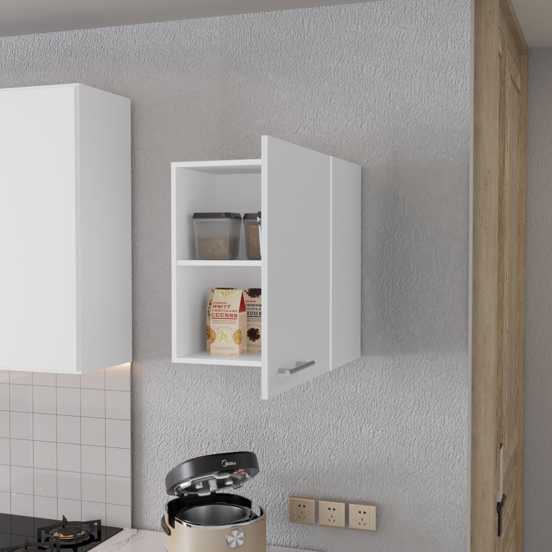 So- Hi Wall Cabinet in Melamine with One Door, White