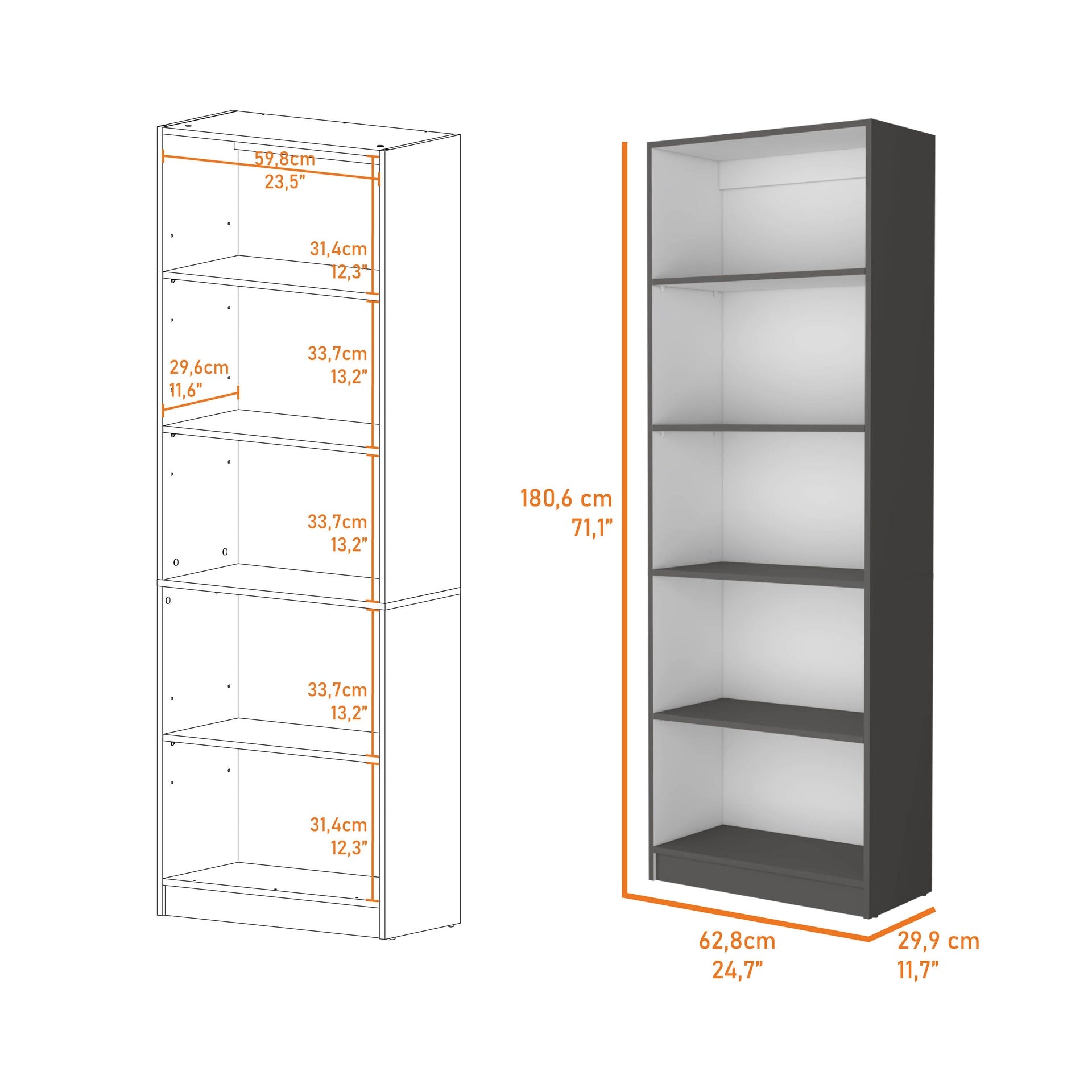Sutton 4 Shelves Bookcase with Modern Storage Shelves