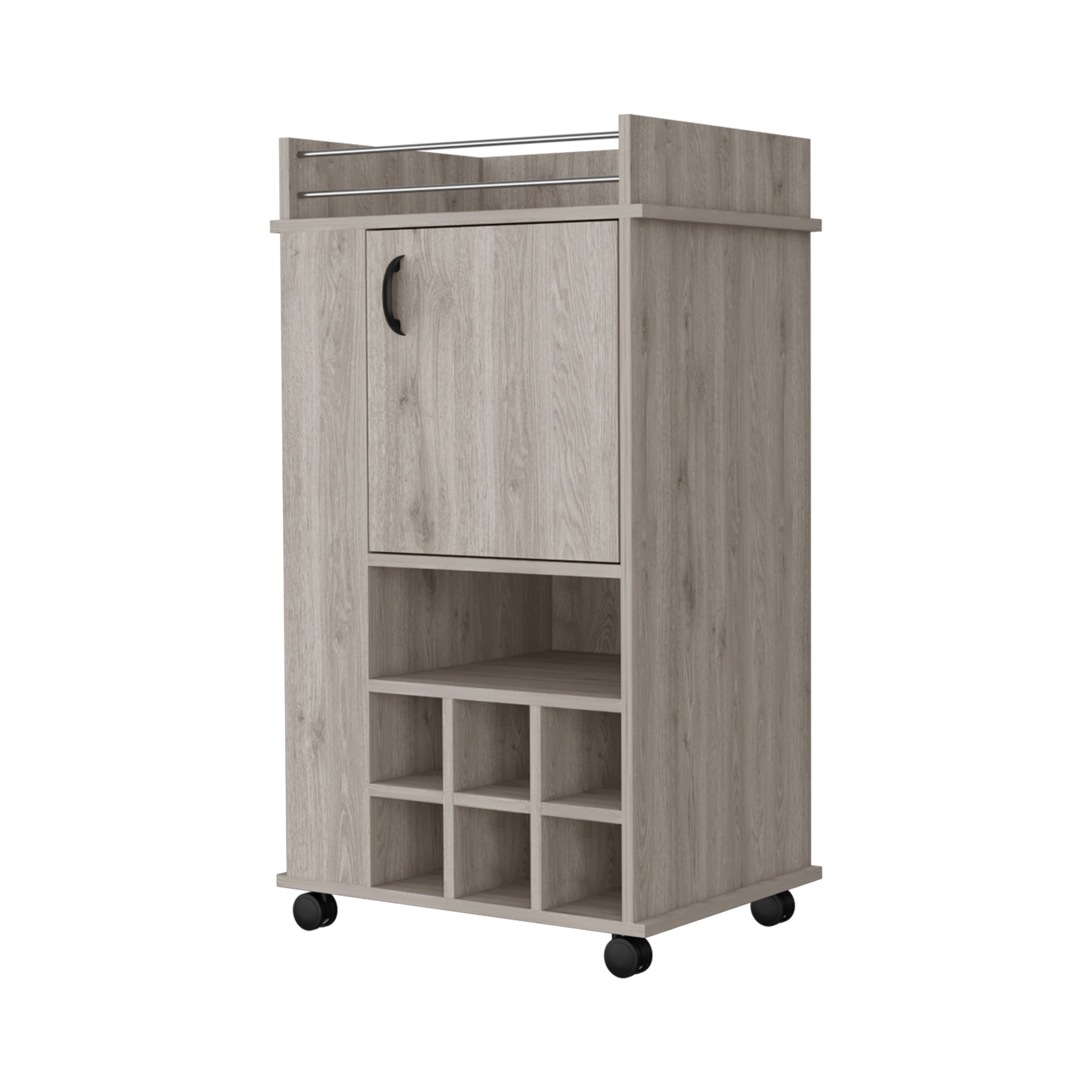 Farson Bar Cart with 2-Side Shelf, 6-Built In Wine Rack and Casters