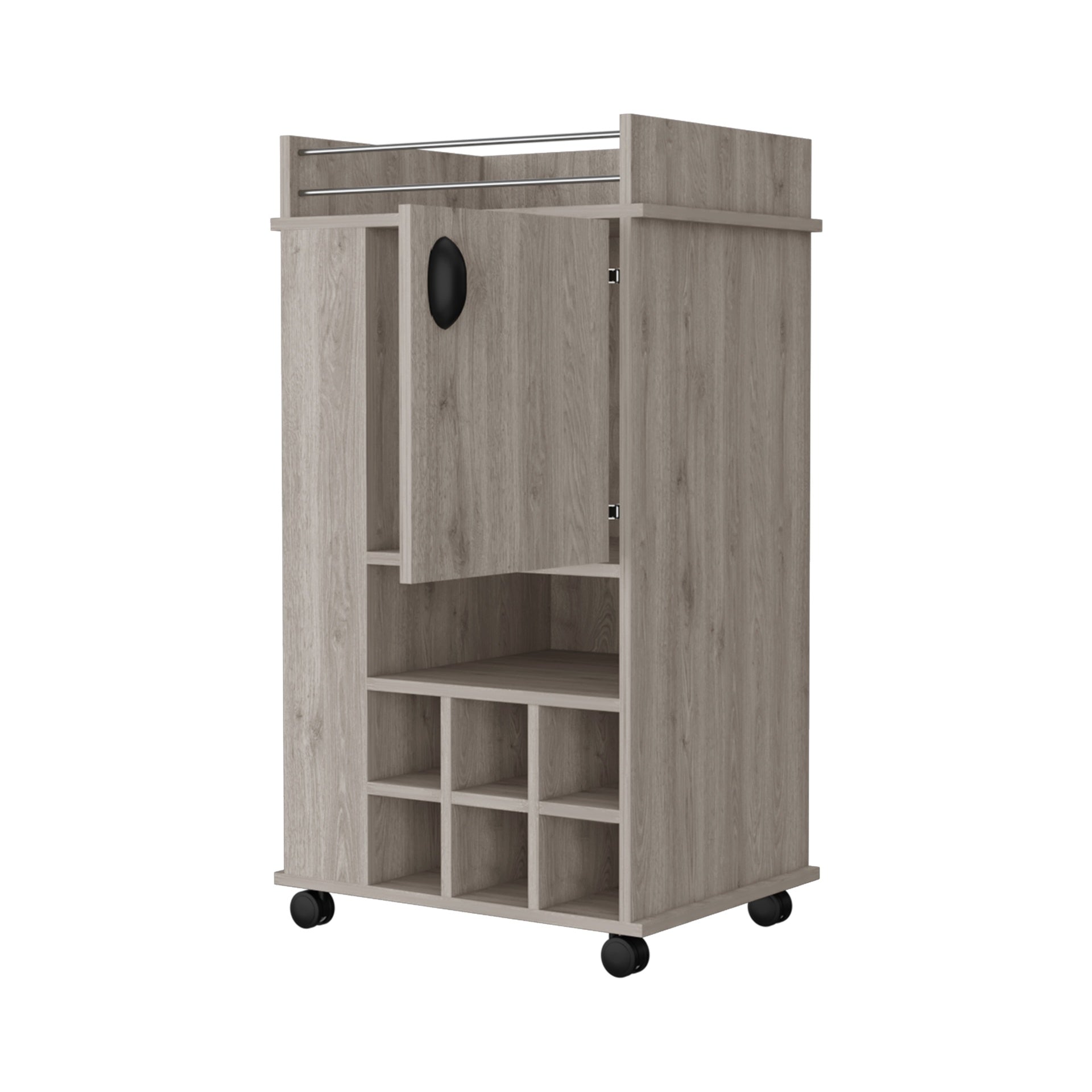 Farson Bar Cart with 2-Side Shelf, 6-Built In Wine Rack and Casters