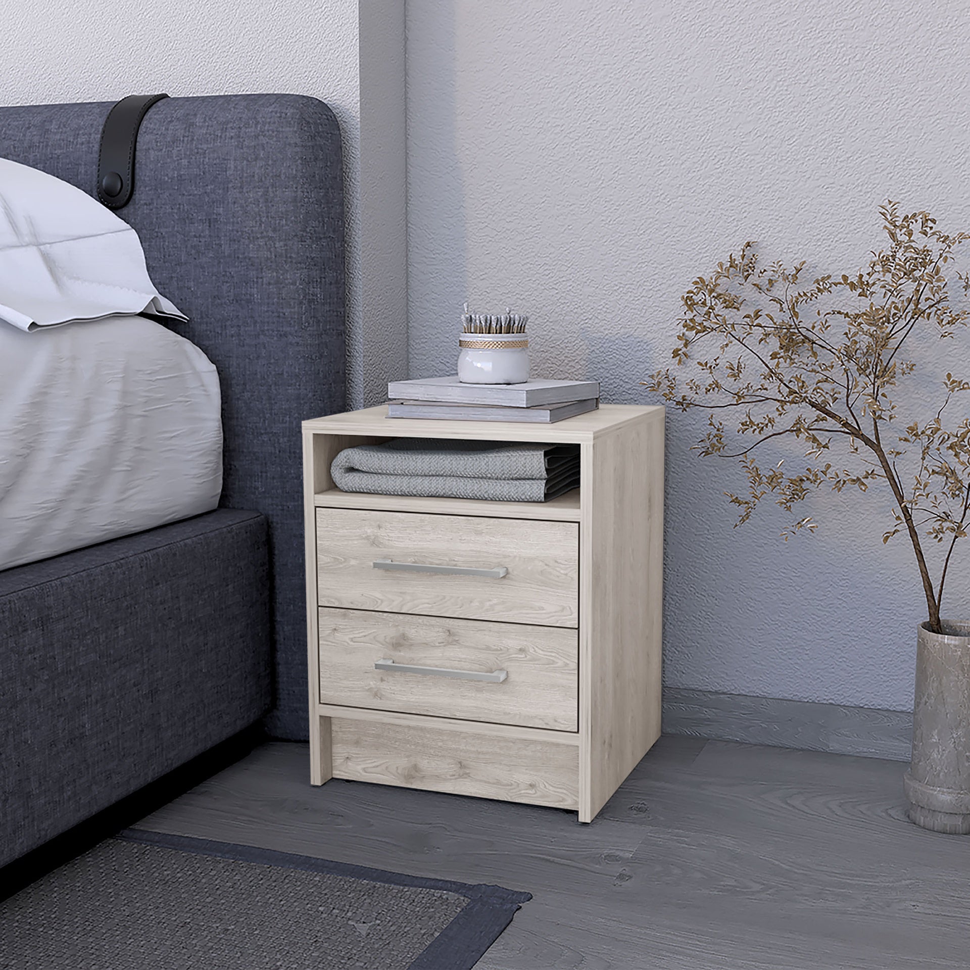 Philadelphia Nightstand, Two Drawers, Concealed Shelf