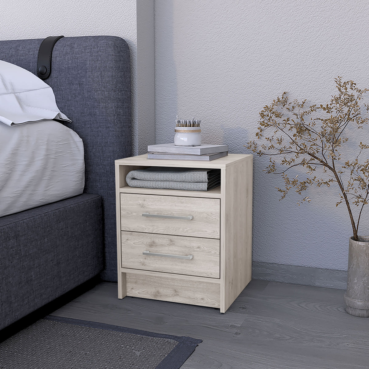 Philadelphia Nightstand, Two Drawers, Concealed Shelf