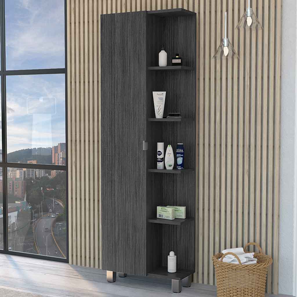 Los Angeles Linen  Cabinet, Five Shelves, One Cabinet, Divisions