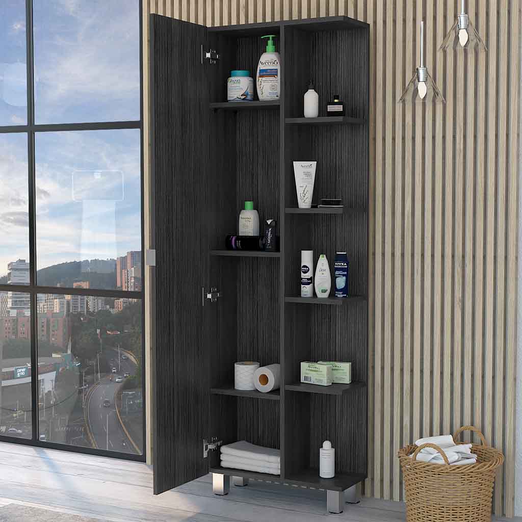 Los Angeles Linen  Cabinet, Five Shelves, One Cabinet, Divisions