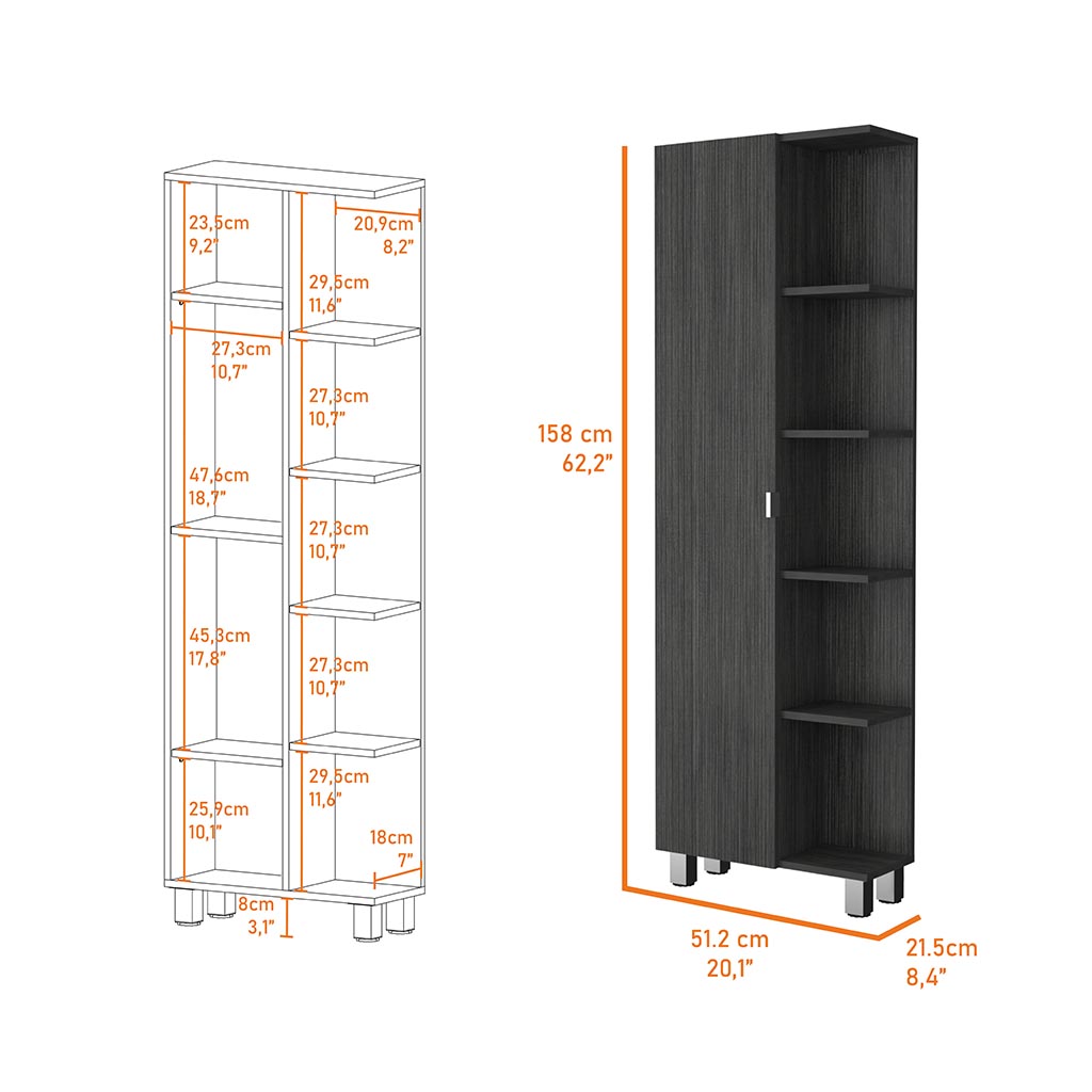 Los Angeles Linen  Cabinet, Five Shelves, One Cabinet, Divisions