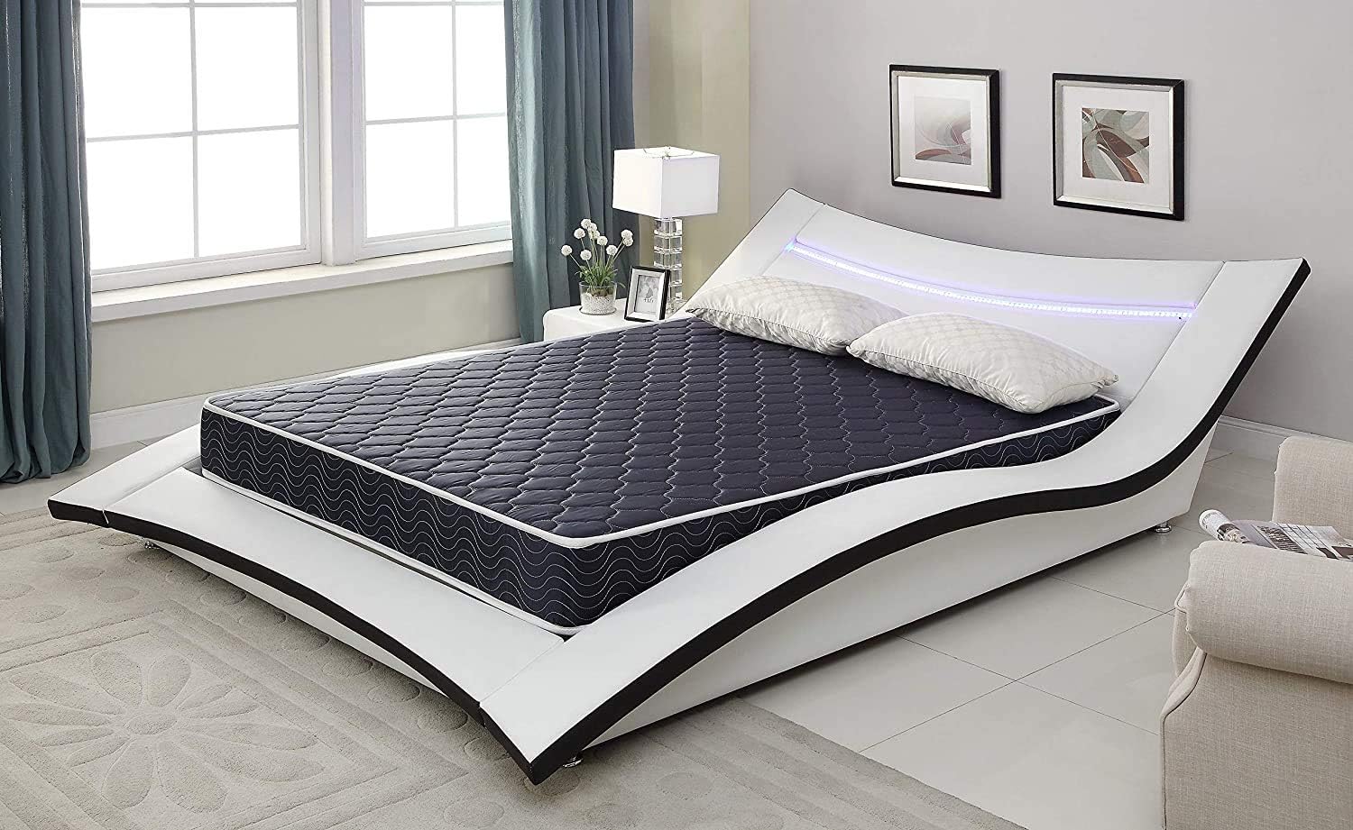6-inch waterproof  high-density foam mattress with navy blue diamond-quilted breathable fabric. Quilting ensures both style and airflow for cool sleep.Full size