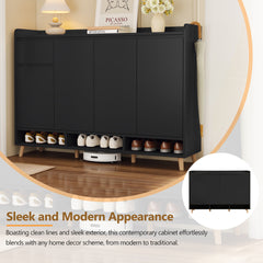 ON-TREND Sleek and Contemporary Shoe Cabinet with Adjustable Shelves, Minimalist Home Organizer with Solid Wood Legs, Storage Sideboard for Entryway, Living Room, Black