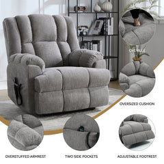 Dual Motor Heat Massage Infinite Position Up to 350 LBS Electric Power Lift Recliners with Power-Remote, Medium-firm and Heavy Duty, Light Grey