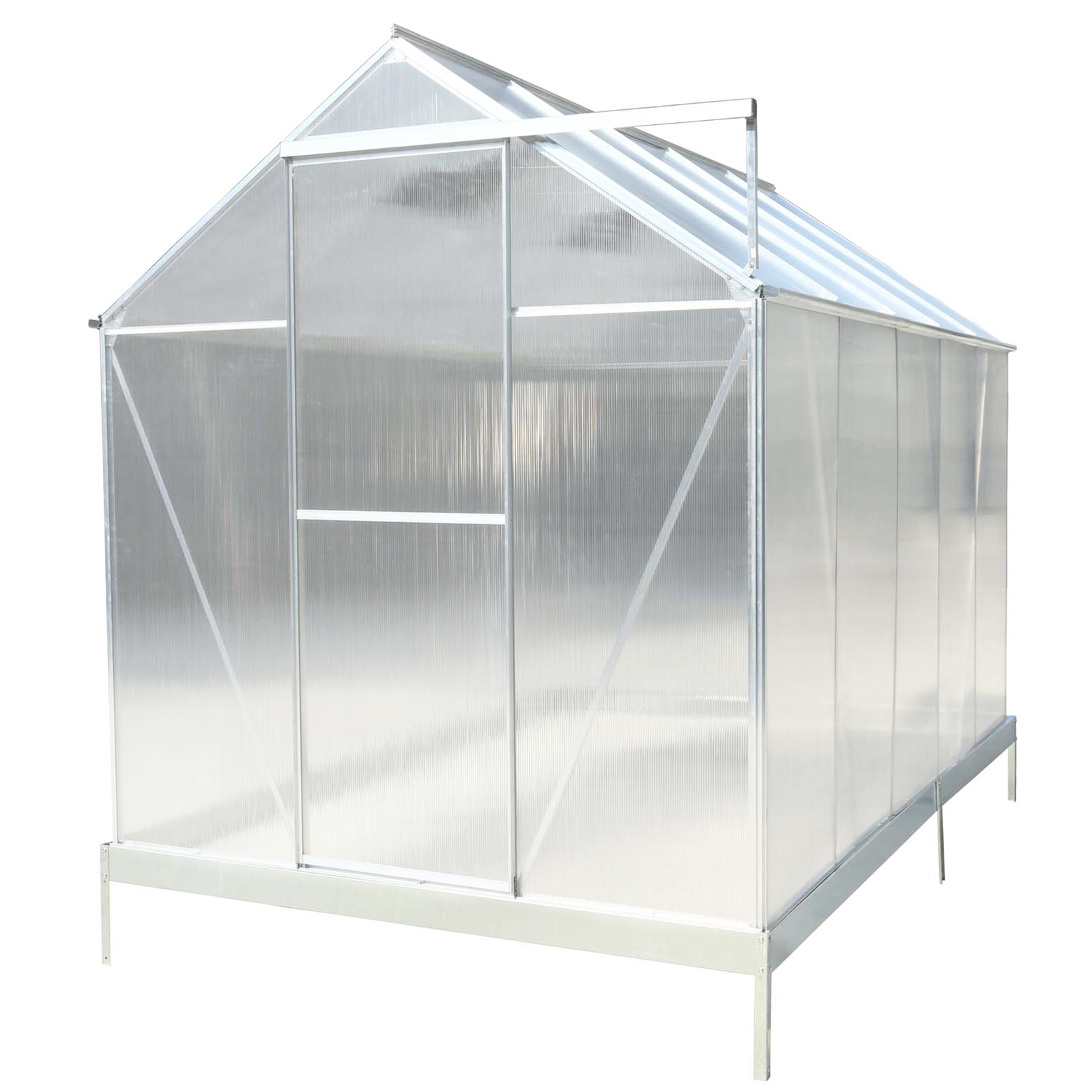6.3'*10.2'*7' Polycarbonate Greenhouse, Heavy Duty Outdoor Aluminum Walk-in Green House Kit with Rain Gutter, Vent and Door for Backyard Garden, color aluminium