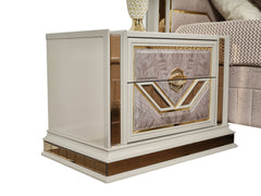Omari Modern Style 2-Drawer Night stand Made with Wood and Gold Accents in Beige      same asG150109298  (NJ inventory)