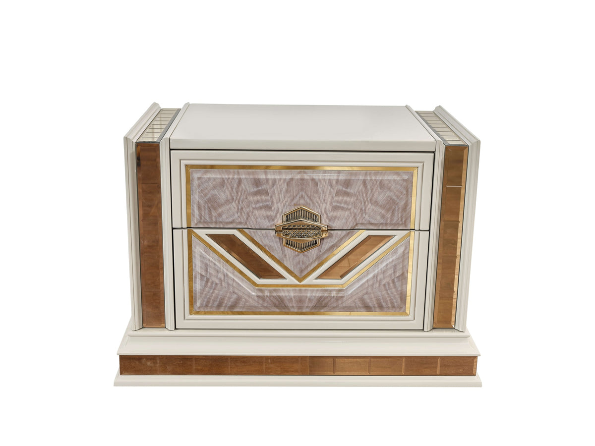 Omari Modern Style 2-Drawer Night stand Made with Wood and Gold Accents in Beige      same asG150109298  (NJ inventory)