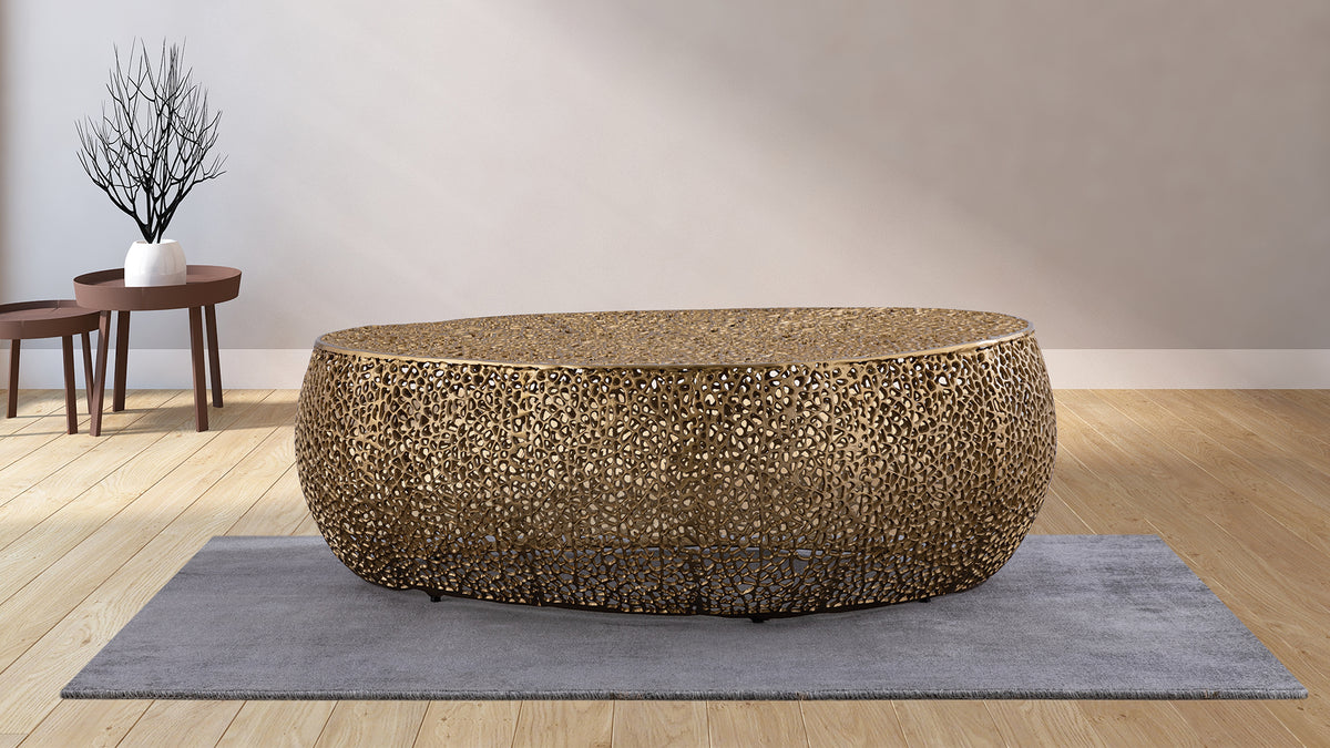 T3601-50 Oval Coffee Table Gold      same as G150108425  (NJ inventory)