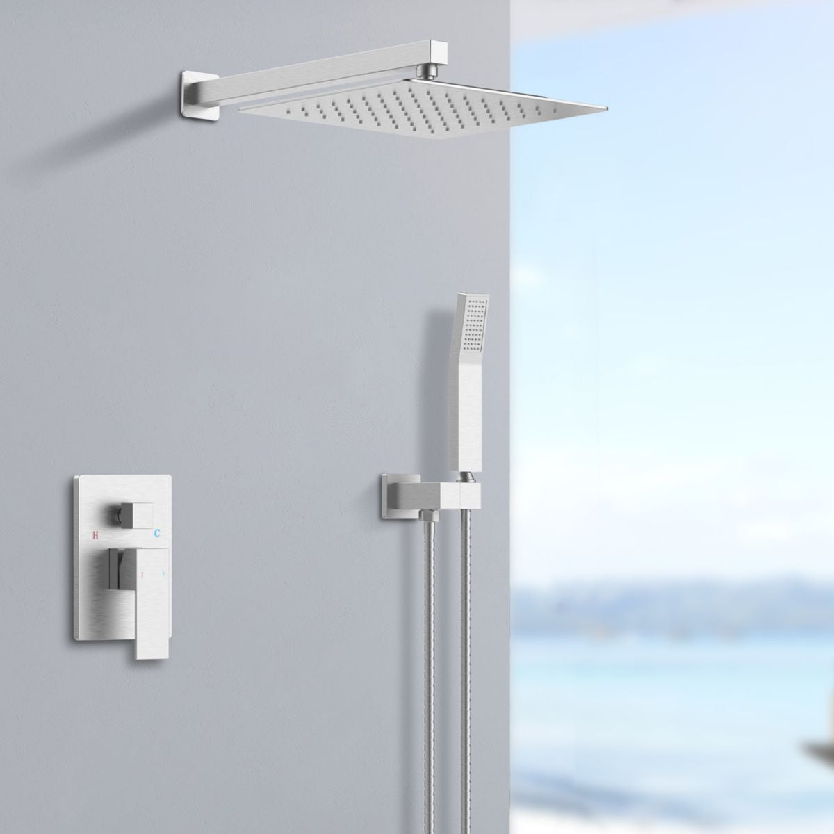 Shower System Shower Faucet Combo Set Wall Mounted with 10" Rainfall Shower Head and handheld shower faucet, Brushed Nickel Finish with Brass Valve Rough-In