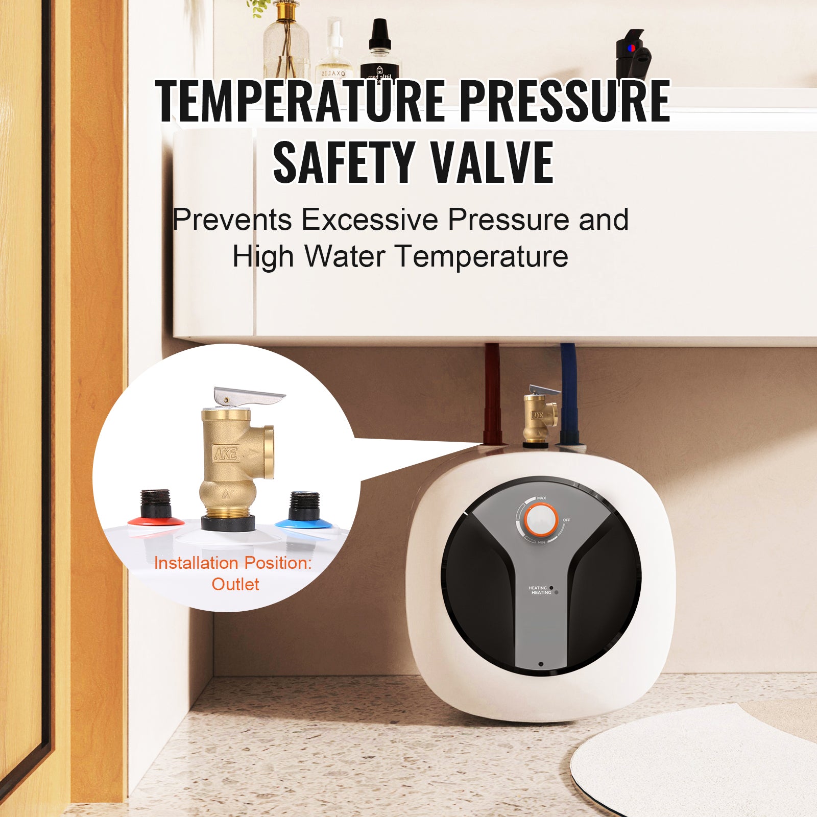 Electric Mini-Tank Water Heater 2.5-Gallon Tank, 1440W Hot Water Boiler Storage, Safety Temperature Pressure Valve Easy Install, for Kichen Bathroom Restaurant, Shelf Wall Floor Mounted